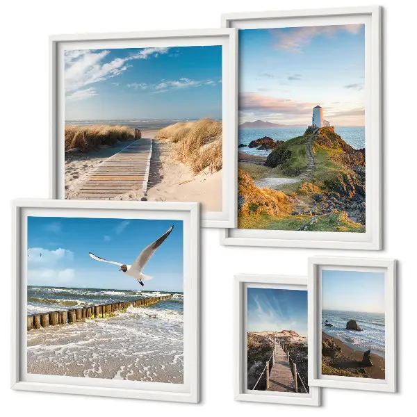 Galeria de quadros para parede com temática de faróis e praias à beira-mar