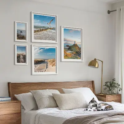 Galeria de quadros para parede com temática de faróis e praias à beira-mar