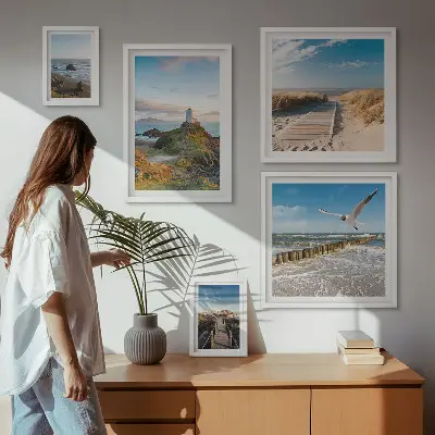 Galeria de quadros para parede com temática de faróis e praias à beira-mar