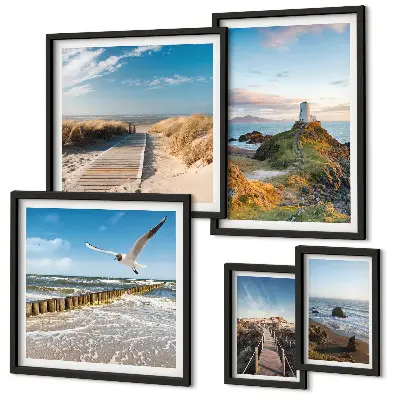 Galeria de quadros para parede com temática de faróis e praias à beira-mar