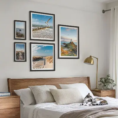 Galeria de quadros para parede com temática de faróis e praias à beira-mar
