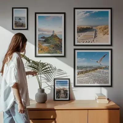 Galeria de quadros para parede com temática de faróis e praias à beira-mar