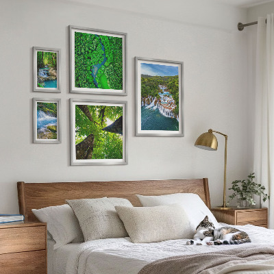 Conjunto de 5 quadros com moldura Cachoeiras paisagens verdes