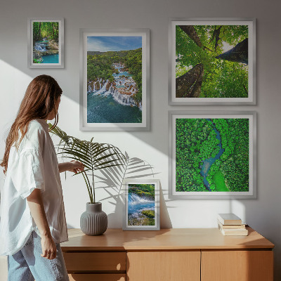 Conjunto de 5 quadros com moldura Cachoeiras paisagens verdes
