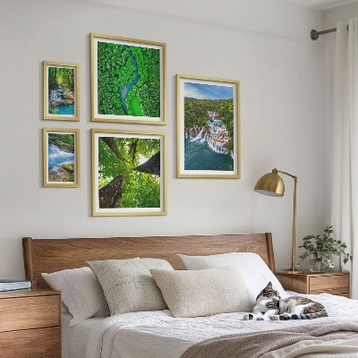 Conjunto de 5 quadros com moldura Cachoeiras paisagens verdes
