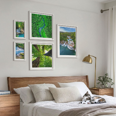 Conjunto de 5 quadros com moldura Cachoeiras paisagens verdes