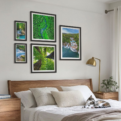 Conjunto de 5 quadros com moldura Cachoeiras paisagens verdes