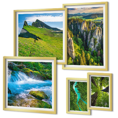 Conjunto de 5 quadros decorativos Paisagens montanhas rios florestas