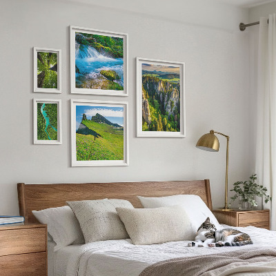 Conjunto de 5 quadros decorativos Paisagens montanhas rios florestas