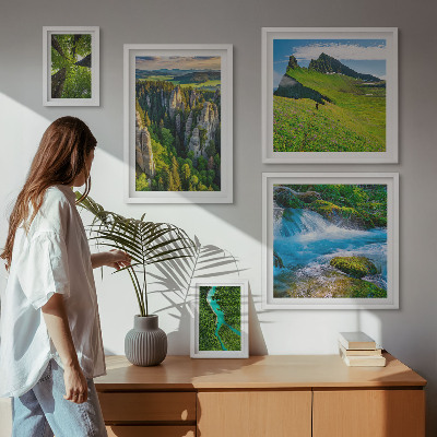 Conjunto de 5 quadros decorativos Paisagens montanhas rios florestas