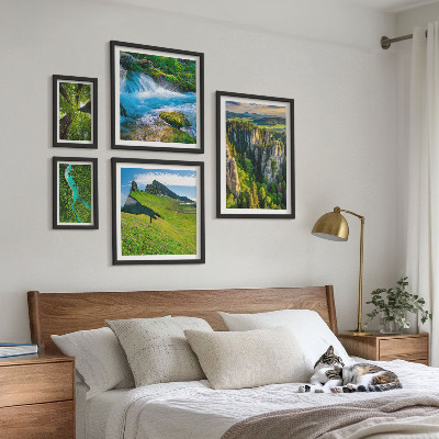 Conjunto de 5 quadros decorativos Paisagens montanhas rios florestas