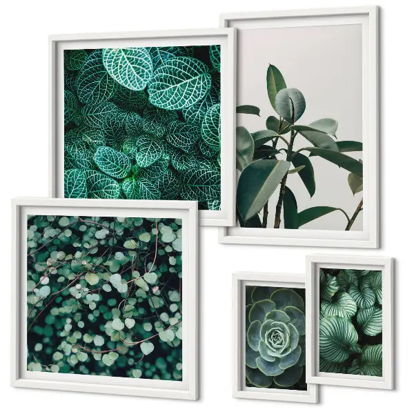 Galeria de quadros para parede com motivos de folhas verdes