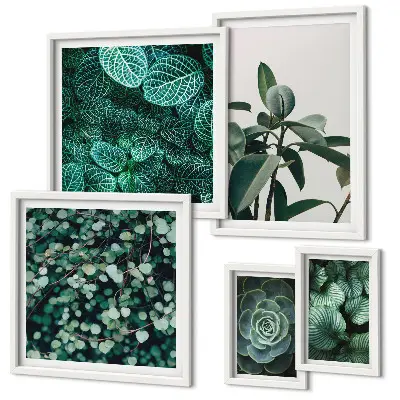 Galeria de quadros para parede com motivos de folhas verdes