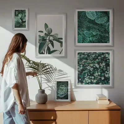 Galeria de quadros para parede com motivos de folhas verdes