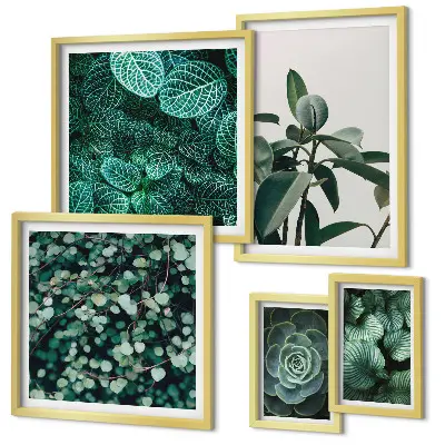Galeria de quadros para parede com motivos de folhas verdes