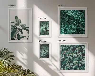 Galeria de quadros para parede com motivos de folhas verdes