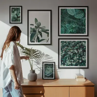Galeria de quadros para parede com motivos de folhas verdes