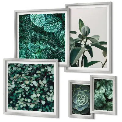 Galeria de quadros para parede com motivos de folhas verdes