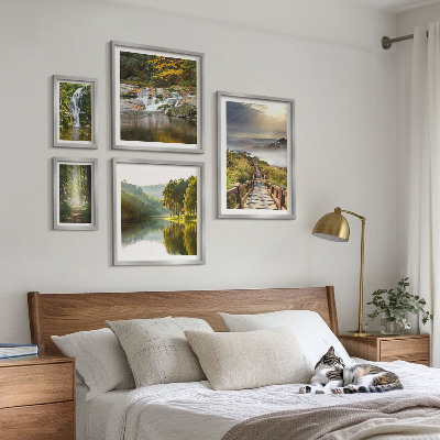 Conjunto de 5 quadros com moldura Paisagens naturais, cachoeiras, trilhas na floresta