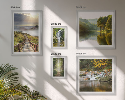 Conjunto de 5 quadros com moldura Paisagens naturais, cachoeiras, trilhas na floresta