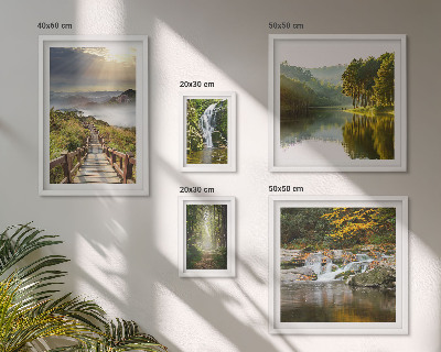 Conjunto de 5 quadros com moldura Paisagens naturais, cachoeiras, trilhas na floresta