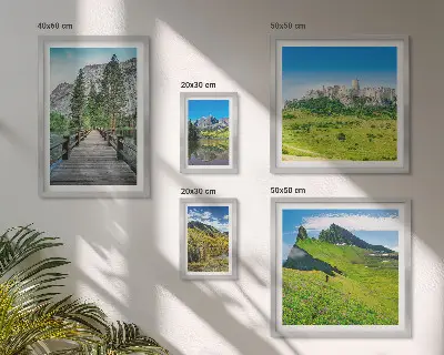 Conjunto de 5 quadros decorativos com paisagens de montanhas e cachoeiras