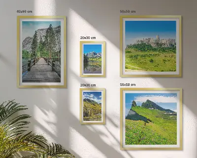 Conjunto de 5 quadros decorativos com paisagens de montanhas e cachoeiras
