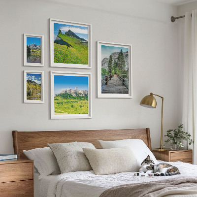 Conjunto de 5 quadros decorativos paisagens montanhosas cachoeiras