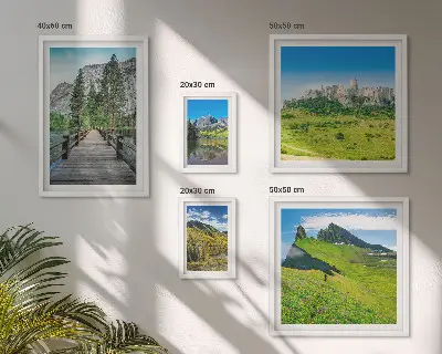 Conjunto de 5 quadros decorativos com paisagens de montanhas e cachoeiras