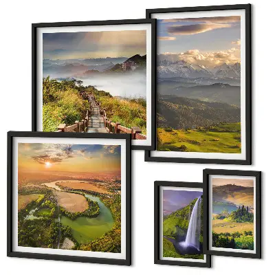 Galeria de parede paisagens de montanhas e cachoeiras
