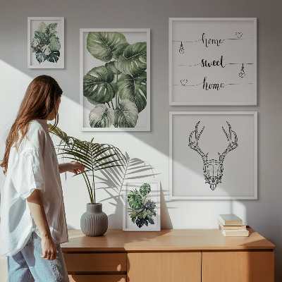 Parede galeria de quadros Motivos de plantas com elementos da natureza em casa