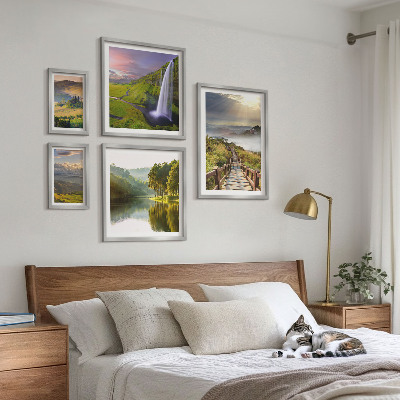 Conjunto de 5 quadros com moldura Paisagens, cachoeiras, montanhas