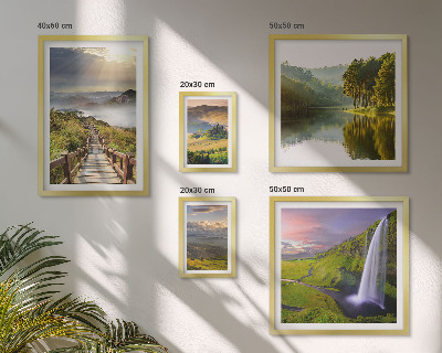 Conjunto de 5 quadros com moldura Paisagens, cachoeiras, montanhas
