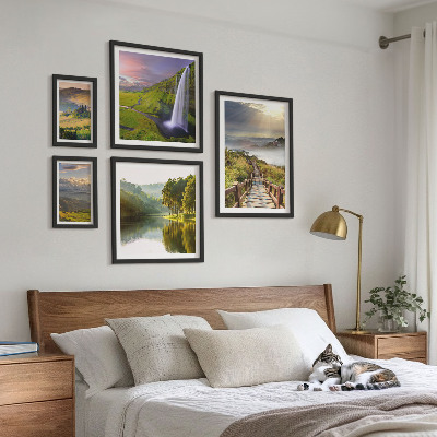 Conjunto de 5 quadros com moldura Paisagens, cachoeiras, montanhas