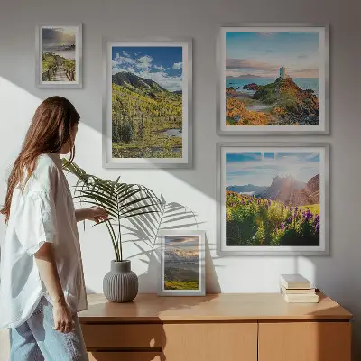Conjunto de 5 quadros decorativos com paisagens de natureza montanhosa