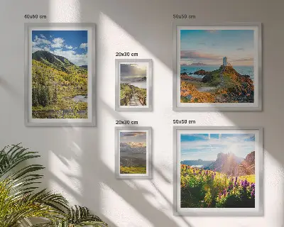 Conjunto de 5 quadros decorativos com paisagens de natureza montanhosa