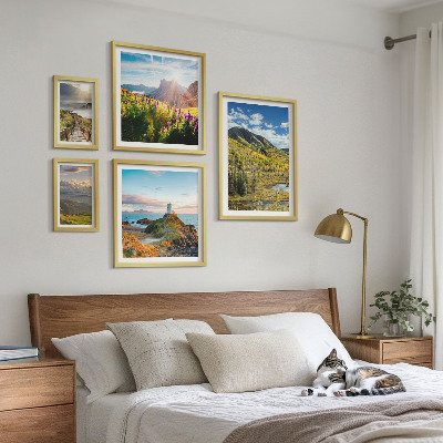 Conjunto de 5 quadros decorativos paisagens montanhosas natureza