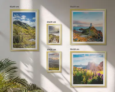 Conjunto de 5 quadros decorativos com paisagens de natureza montanhosa
