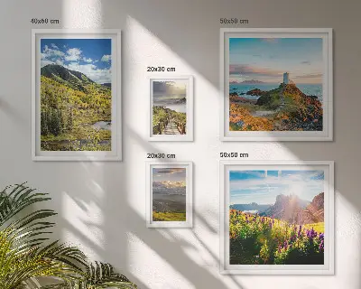 Conjunto de 5 quadros decorativos com paisagens de natureza montanhosa