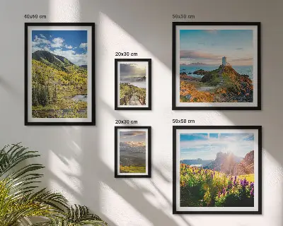 Conjunto de 5 quadros decorativos com paisagens de natureza montanhosa