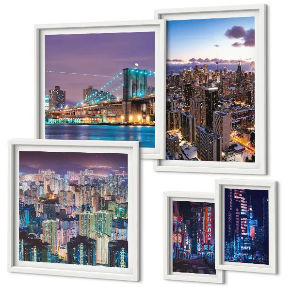 Galeria de parede paisagens noturnas com luzes de néon