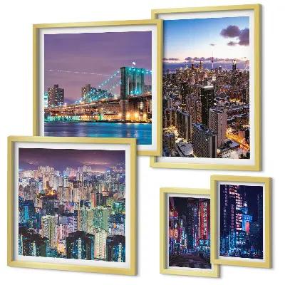 Galeria de parede paisagens noturnas com luzes de néon
