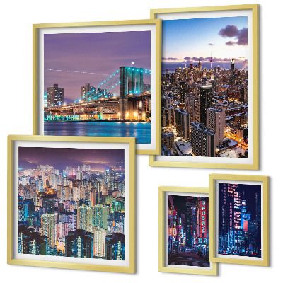 Galeria de parede Paisagens noturnas da cidade iluminadas por luzes de néon