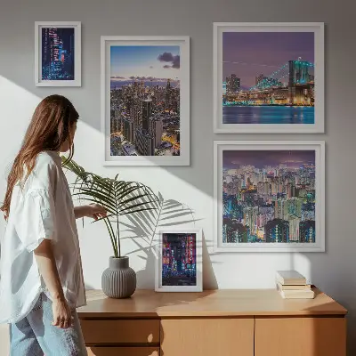 Galeria de parede paisagens noturnas com luzes de néon
