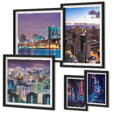 Galeria de parede paisagens noturnas com luzes de néon