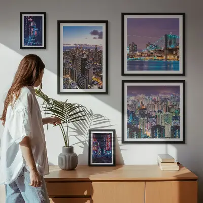 Galeria de parede paisagens noturnas com luzes de néon