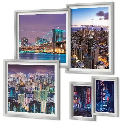 Galeria de parede paisagens noturnas com luzes de néon