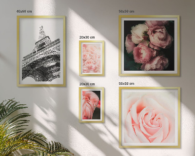Conjunto de 5 quadros com moldura Rosas Torre Eiffel Romantismo