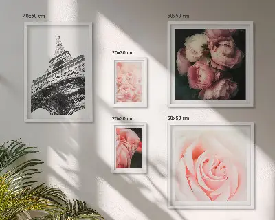 Conjunto de 5 quadros com moldura com tema rosas e Torre Eiffel