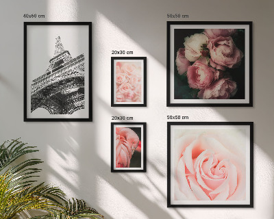 Conjunto de 5 quadros com moldura Rosas Torre Eiffel Romantismo